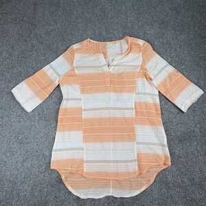 Westbound Top Womens S White Orange Tunic Coastal Cottagecore Boho Resort Office